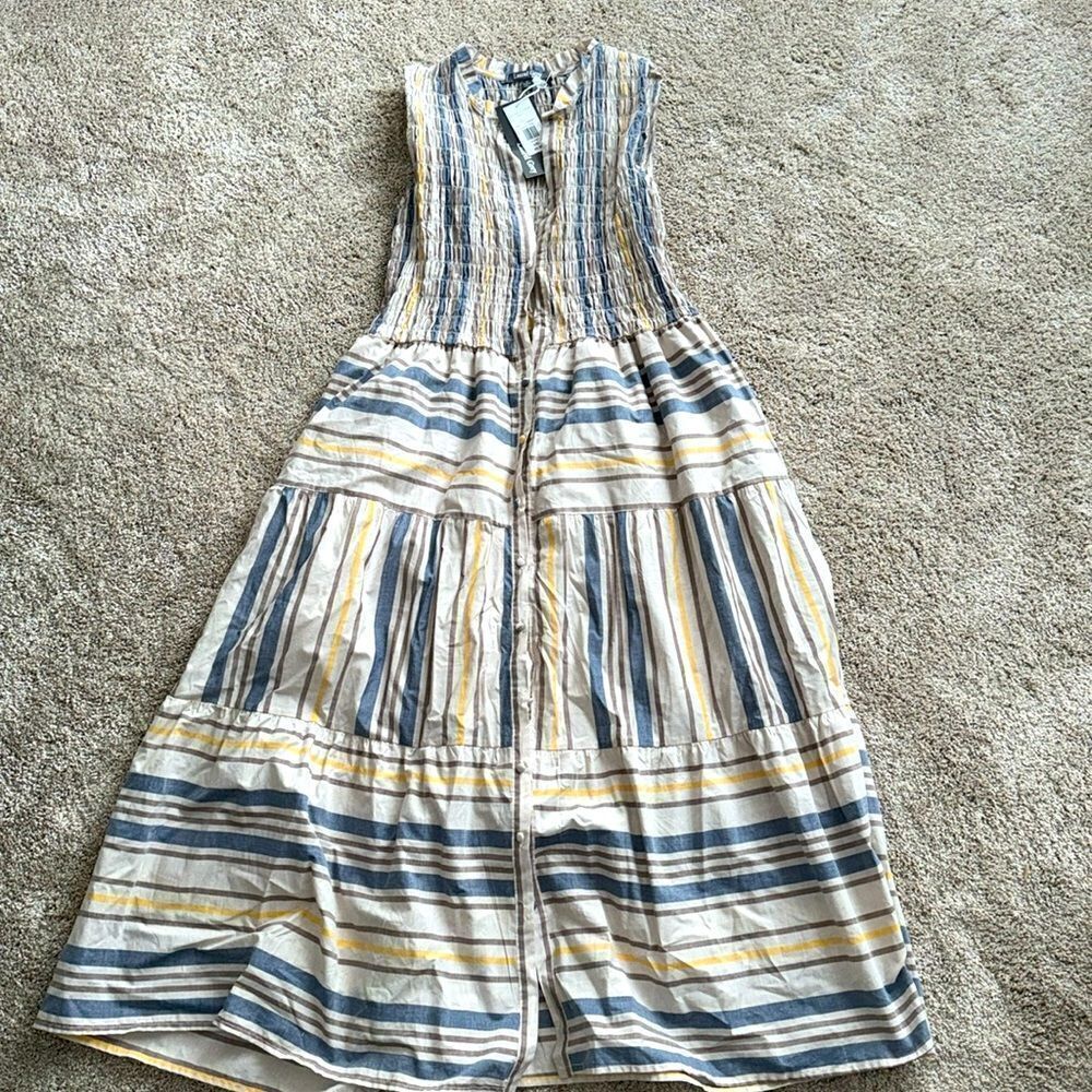 NWT LAUREL GREY SMOCK STRIPE MAXI DRESS BUTTON DOWN SIZE S/M